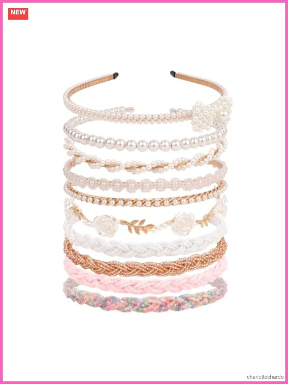 10pc Pearl Beaded Metal Headband Set No Slip Hair Accessories for Women